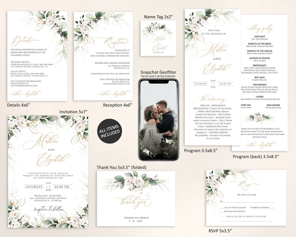 Printable Wedding Invitation Set Template Downloadwedding - Etsy
