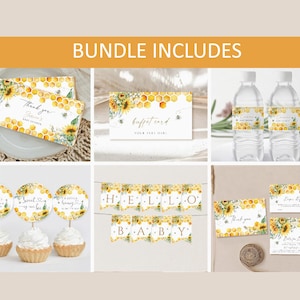 Honey Bee Baby Shower Bundle, Bee Baby Shower Invitation Bundle, Sunflower Bee Shower Invite Set,Sunflower Bee Hive Baby Shower Sign & Decor bild 3
