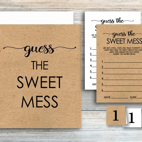 Guess the Sweet Mess Baby Shower Games Printable Baby Shower Game Dirty Diaper Rustic Baby Shower Kraft Candy Bar Poopy Diaper Game, hyb34