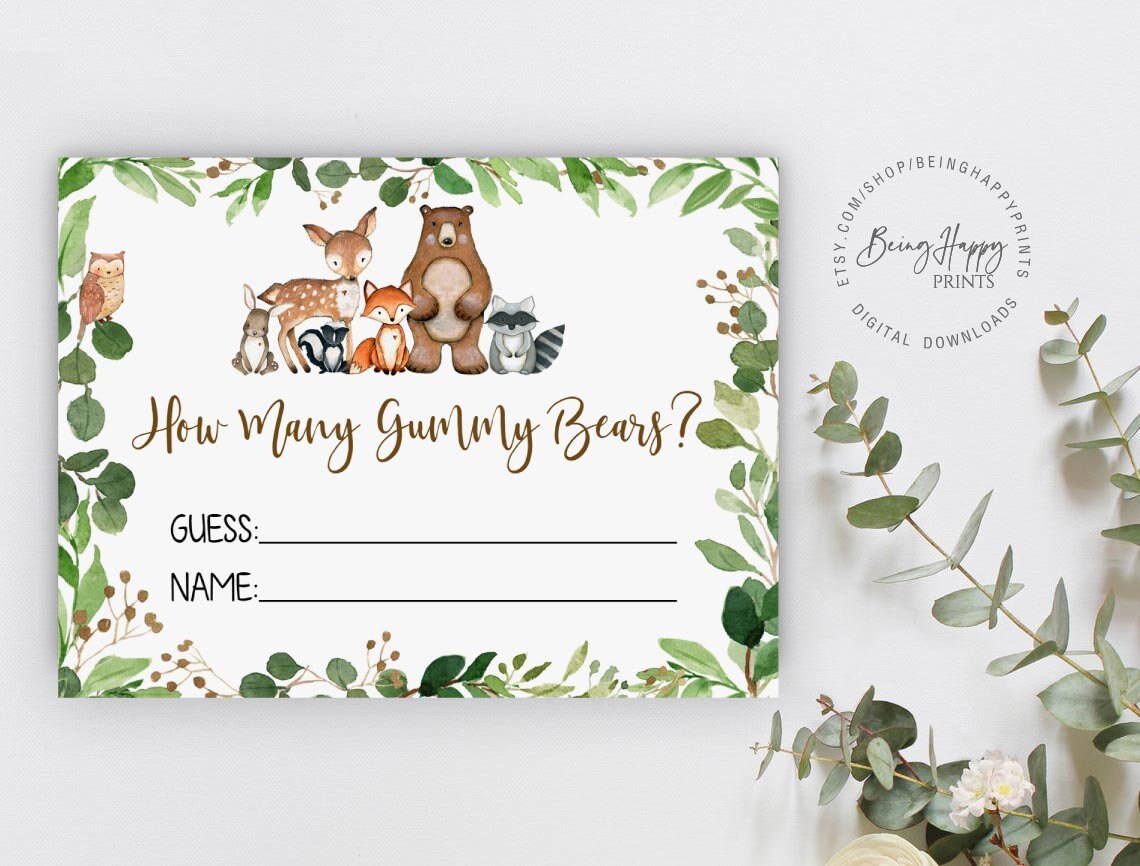 Guess How Many Gummy Bears Woodland Baby Shower Games | Etsy