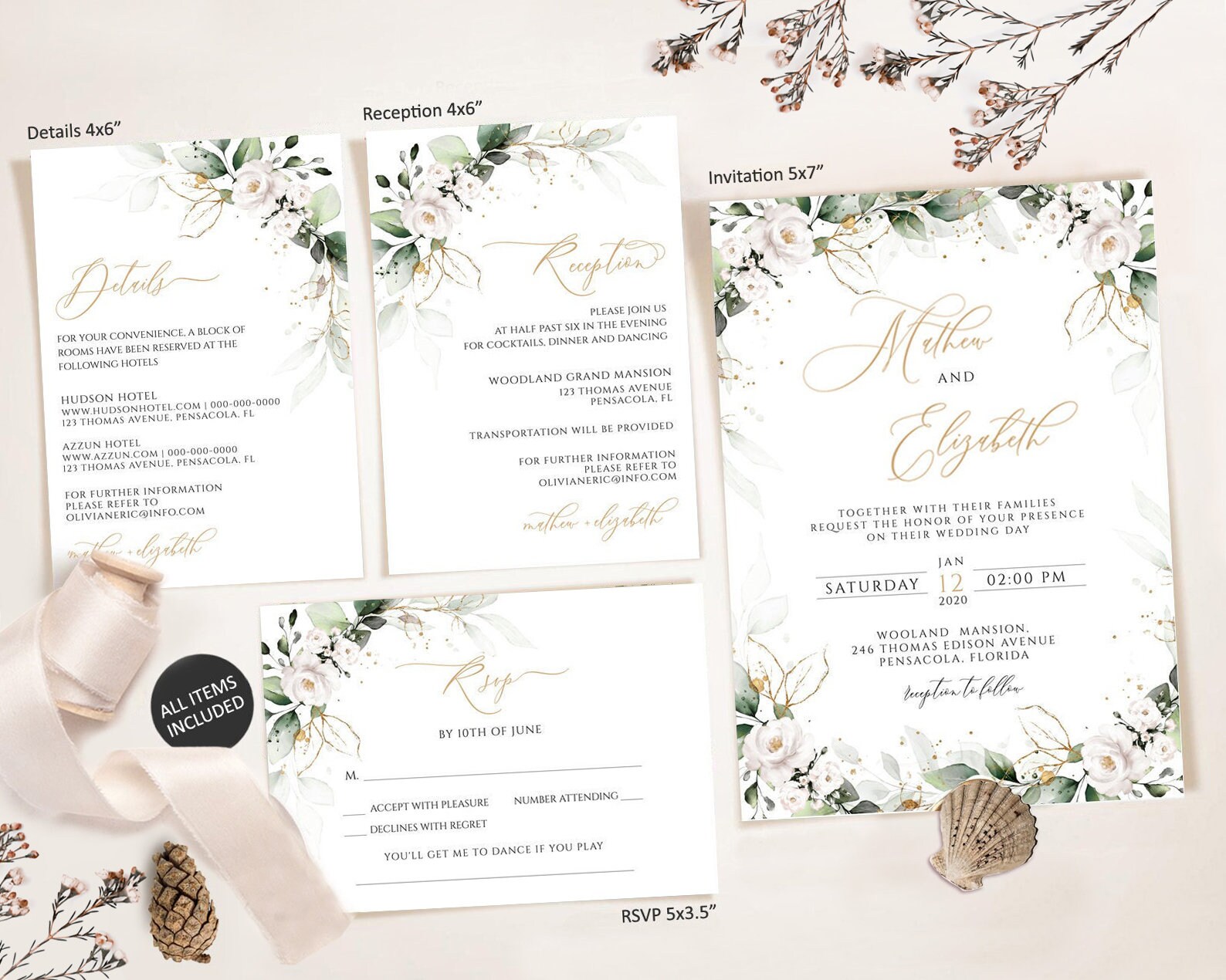 Printable Wedding Invitation Set Template Downloadwedding | Etsy