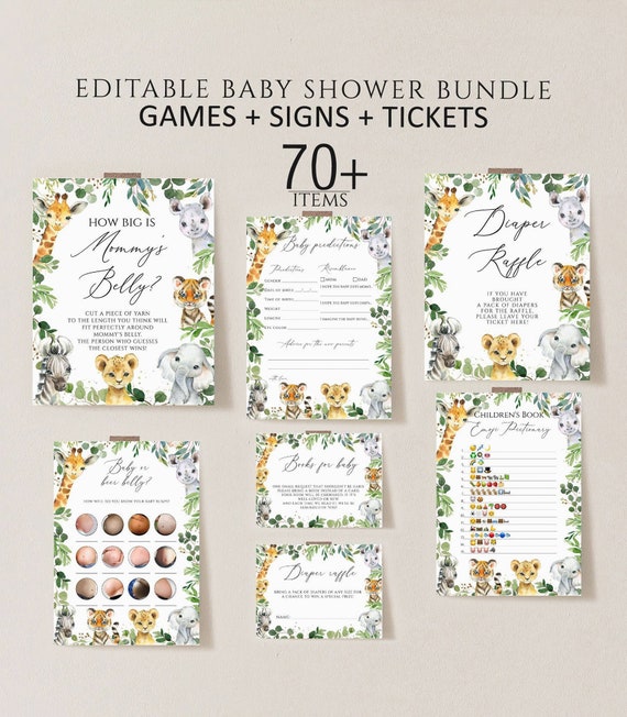 Safari Baby Shower Games Bundle, Jungle Baby Shower, Editable Safari Baby Shower Games Instant Download, Printable Games safari baby shower