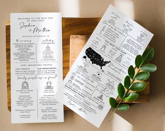 Infographic Wedding Program Template, Editable Reception Program, Funny Wedding Program Printable, Unique Fun Ceremony Program, Modern