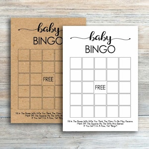 Tarjetas de bingo rústicas para baby shower, tarjetas de bingo de descarga instantánea, juegos de baby shower imprimibles imprimibles, juego de bingo Kraft Baby Shower byh156