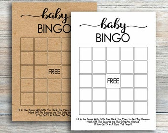 Rustic Baby Shower Bingo Game Cards, Kraft Design (Instant Download)
