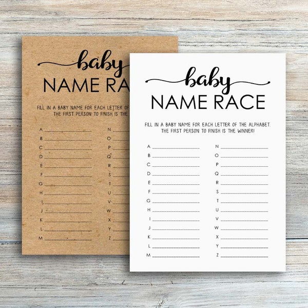 Baby Name Race Game, Printable Baby Shower Games, Alphabet Game, A-Z Baby Name Game, Baby Name Game, ABC Name Game, Rustic Baby Shower Game