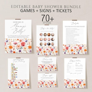Editable Baby in Bloom Baby Shower Game Bundle, Spring Flowers Baby Shower Game Pack, Wildflower Baby Shower Games bundle printable download