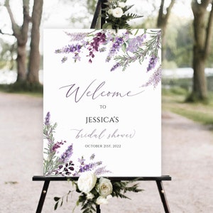 Bridal Shower Welcome Sign Template, Lavender Bridal Shower Welcome Sign, Printable Lavender floral Bridal Shower Sign, Purple bridal shower