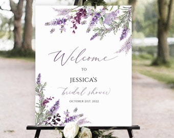 Bridal Shower Welcome Sign Template, Lavender Bridal Shower Welcome Sign, Printable Lavender floral Bridal Shower Sign, Purple bridal shower