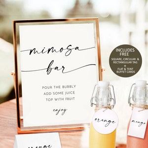 Minimalist Mimosa Bar Sign, Modern Mimosa Bar Sign and Tags, Wedding Mimosa Bar Sign Instant Download Editable Baby Bridal Shower download