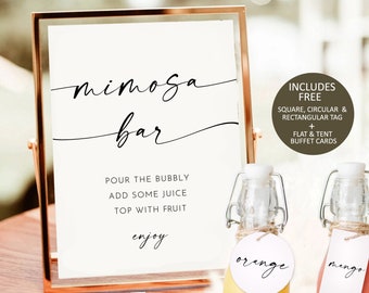 Minimalist Mimosa Bar Sign, Juice Tags, Editable Template (Digital Download)