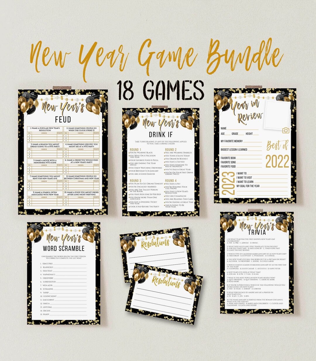 New Years Games Printable, New Year's Eve Game Bundle, New Year Party ...