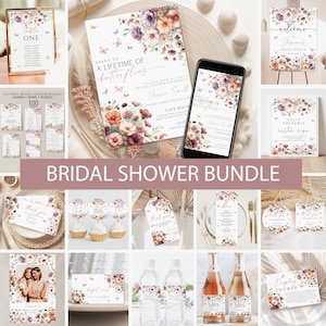 Lifetime of Butterflies Bridal Shower Invitation Bundle, Wildflower Butterfly Floral Bridal Shower Games Invite, Butterfly Welcome Sign