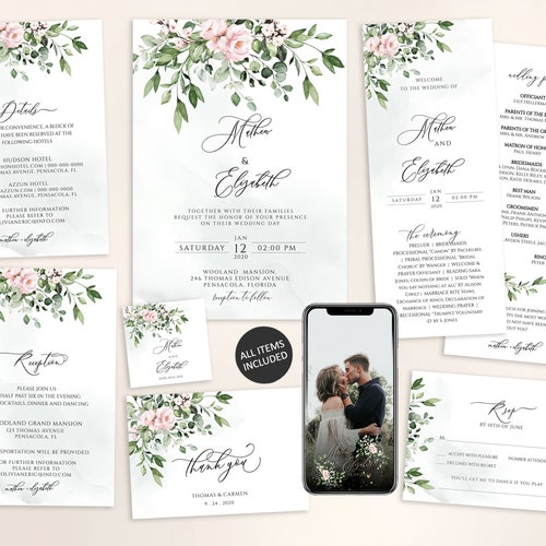 Printable Wedding Invitation Set Template Download Wedding - Etsy