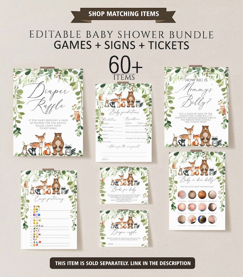 Woodland Baby Shower Welcome Sign, Welcome sign, baby shower sign, Woodland Animals Baby Shower, Greenery baby shower, Printable sign, image 2
