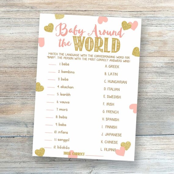 Baby Around The World Baby In Different Language Game Pink Etsy Baby Around The World Baby In Different Language Game Pink Etsy