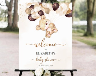 Editable Teddy Bear Baby Shower Welcome Sign, Bear Themed Baby Shower Welcome Sign, Printable Baby Shower Welcome Sign, Yard sign uj65
