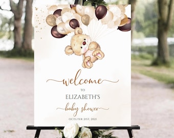 Editable Teddy Bear Baby Shower Welcome Sign (Printable)
