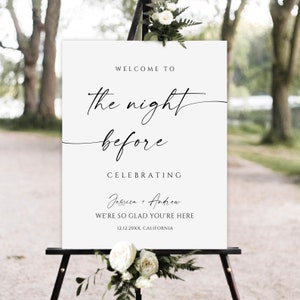 The Night Before Welcome Sign, Modern Wedding Rehearsal Welcome Sign, Minimalist Rehearsal Dinner Welcome Sign download, Editable Template