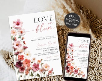 Wildflower Bridal Shower Invitation, Spring Floral Invite (Editable Template)