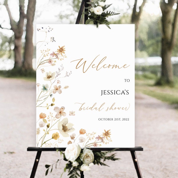 Boho Floral Bridal Shower Welcome Sign Template, Boho Bridal Shower Welcome Poster, Boho Bridal Shower Welcome Sign, Wildflower shower