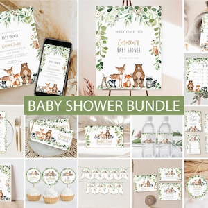 Woodland Baby Shower invitation Bundle, Editable Woodland Animals invite Set, Woodland Animal Baby Shower Games download, Gender Neutral 12