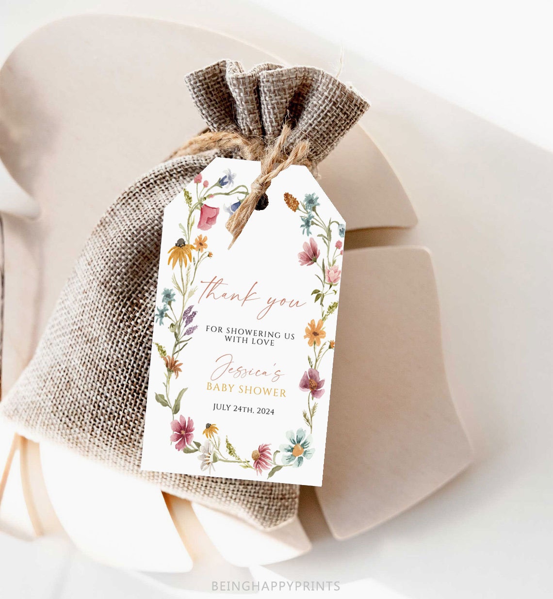 Wildflower baby shower Thank You Tag Baby Shower Favor Tag Printable favor tag Floral Favor Tag Template Boho Baby Shower
