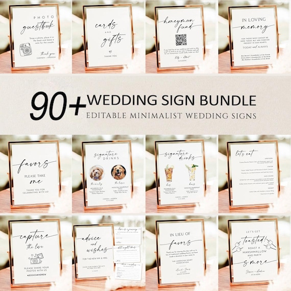 Minimalist Wedding Sign Bundle, Editable Wedding Sign Templates, Modern Wedding Signage Bundle, Instant Download, boho wedding sign download