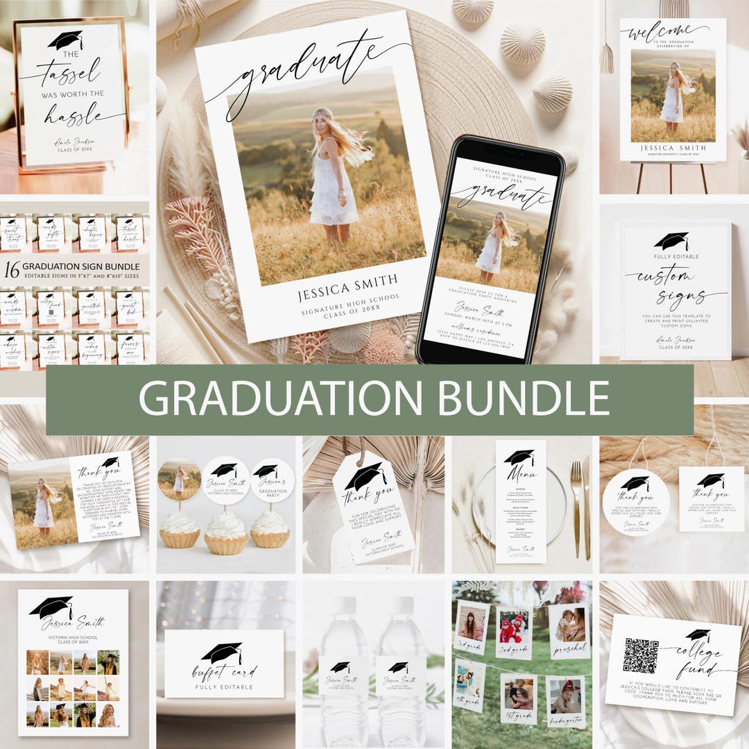 Grad Invitations Cheap Modern Minimalist Graduation Invitation Bundle (digital Download) - Etsy