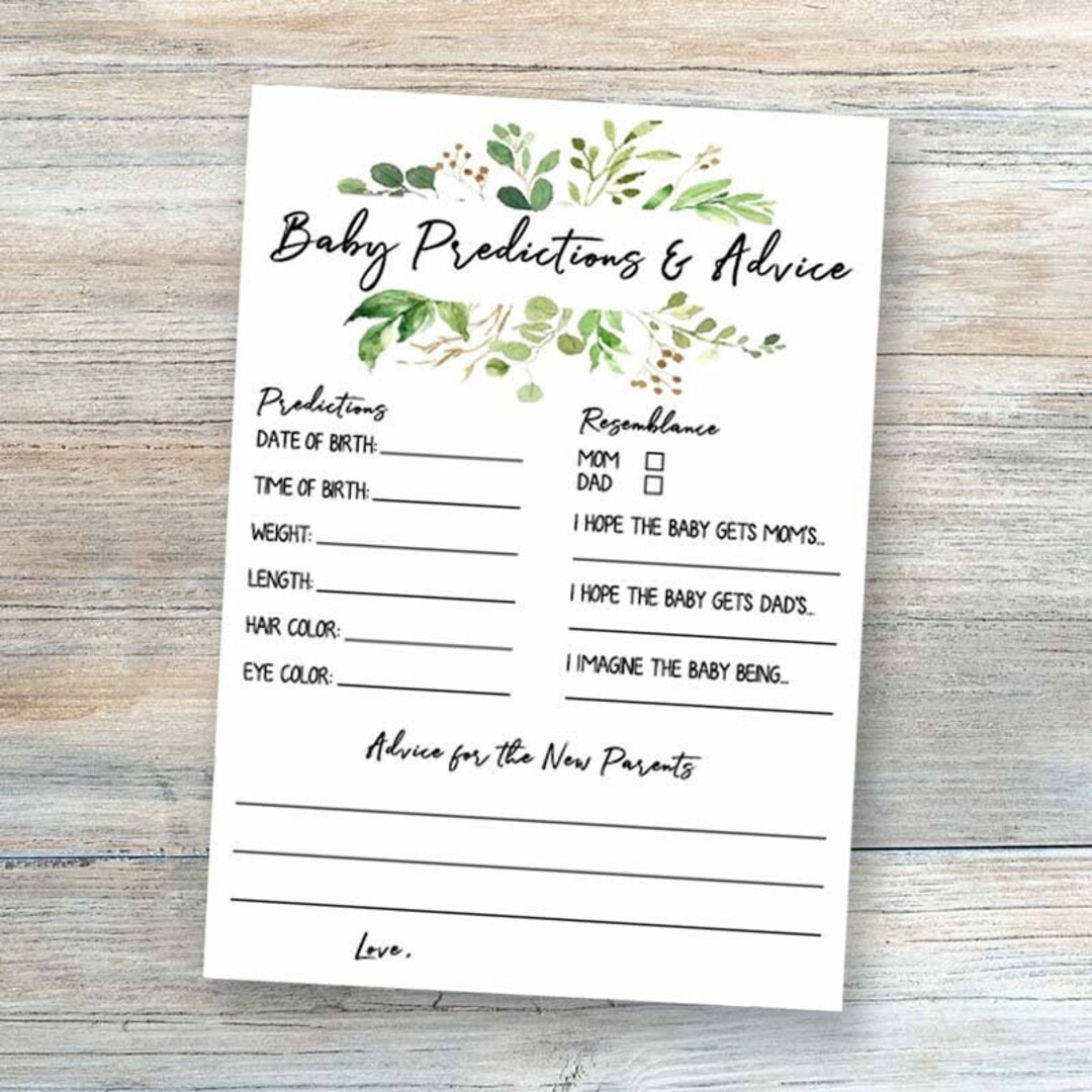 Green Baby Shower Games Printable Baby Prediction Cards Etsy M xico