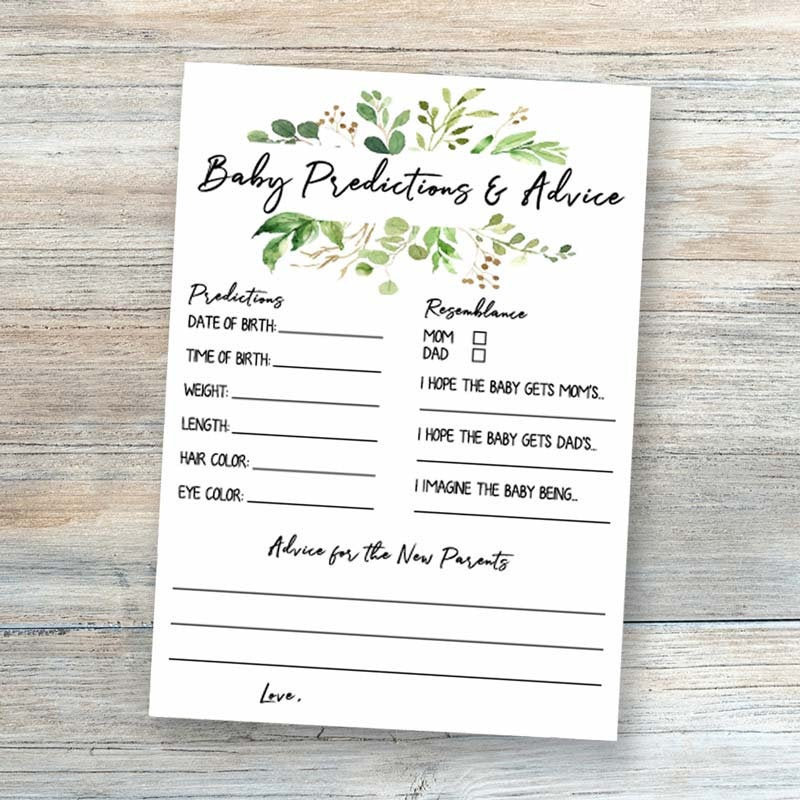 Green Baby Shower Games Printable Baby Prediction Cards Etsy