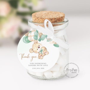 Bomboniere per baby shower modificabili con orsacchiotto Boho Bear Baby shower Etichette di ringraziamento Palloncini orsetto stampabili Etichette regalo Etichetta di favore Adesivi di ringraziamento