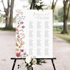 Bruiloft zitplaatsen grafiek sjabloon, Wildflower bruiloft zitplaatsen plan, afdrukbare zitplaatsen plan teken, Boho bruiloft zitplaatsen plan, Instant download