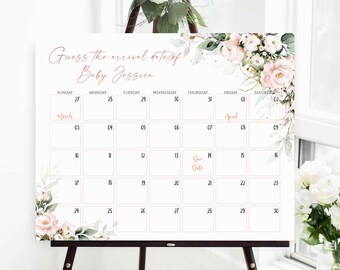Rosa Floral Baby Due Date Kalender, Guess Birthday (digitaler Download)