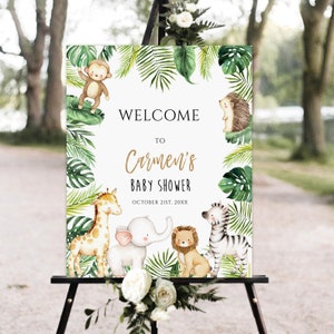 Jungle Baby Shower Welcome Sign, Safari Animals Baby Shower Sign, Welcome Safari Sign, Safari Greenery Baby Shower Decor Gender Neutral Baby