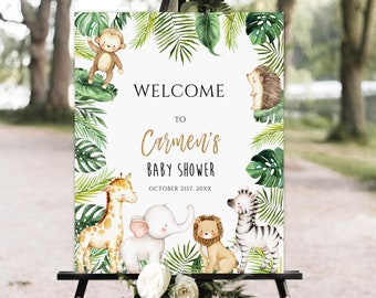 Jungle Baby Shower Welcome Sign, Safari Animals Baby Shower Sign, Welcome Safari Sign, Safari Greenery Baby Shower Decor Gender Neutral Baby