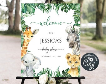 Safari Baby Shower Welcome Sign, Jungle Animals (Printable)