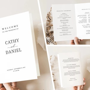 Moderne Hochzeit Programm Vorlage gefaltet, Minimalistische faltbare Hochzeit Programm Vorlage, Hochzeit Programm druckbar, Einfacher Programm Download