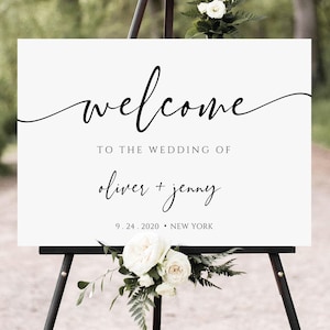 Modello di cartello di benvenuto per matrimonio, calligrafia moderna, cartello di benvenuto per matrimonio, minimalista moderno, download istantaneo, modificabile e stampabile, uj133