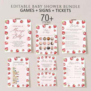 Strawberry Baby Shower Games Bundle, Printable Baby Shower Games, Berry Sweet Baby Shower Games Template, Strawberry Baby Shower download