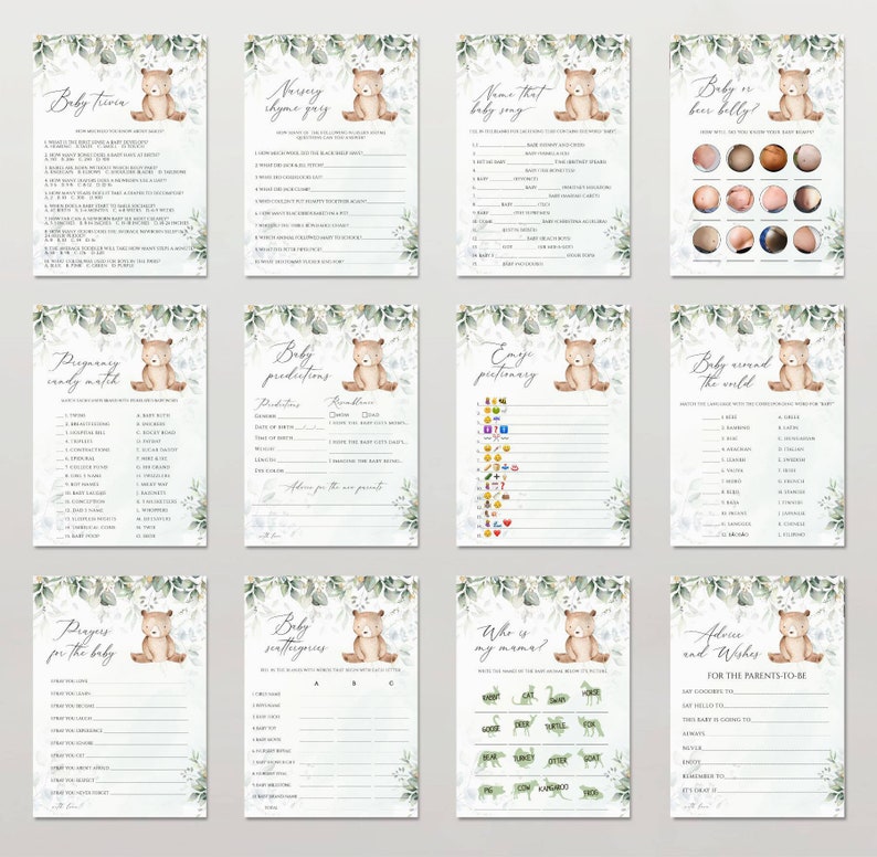 Teddy Bear Baby Shower Games Printable Editable Baby Shower - Etsy