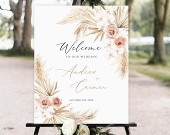 Pampas Grass Wedding Welcome Sign, Welcome to Our Wedding Sign Template, Boho Wedding Welcome Sign, Wedding Party Sign Template,Wedding sign