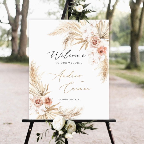 Pampas Grass Wedding Welcome Sign, Welcome to Our Wedding Sign Template, Boho Wedding Welcome Sign, Wedding Party Sign Template,Wedding sign