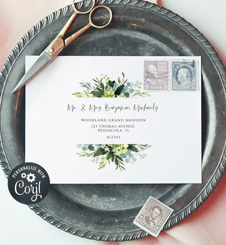 hyb40 Wedding Envelope Sticker Greenery Address Label Instant Download Wedding Address Printable Editable Return Address Template