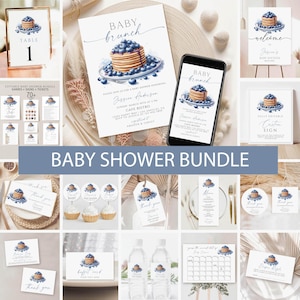 Editable Blueberry Brunch Baby Shower Invitation Bundle, Editable Blueberry Pancake Baby Shower Games,Blueberry Invite,Welcome sign download