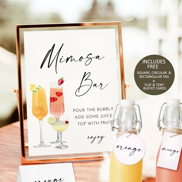Minimalist Mimosa Bar Sign, Modern Mimosa Bar Sign and Tags, Wedding Mimosa Bar Sign Instant Download Editable Baby Bridal Shower download