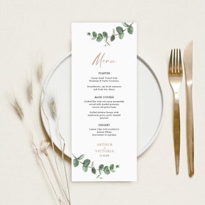 Wedding Menu Template, Greenery Menu Template, Eucalyptus Wedding Menu Printable, Modern Wedding Menu, Printable Wedding Menu download