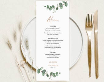 Wedding Menu Template, Greenery Menu Template, Eucalyptus Wedding Menu Printable, Modern Wedding Menu, Printable Wedding Menu download