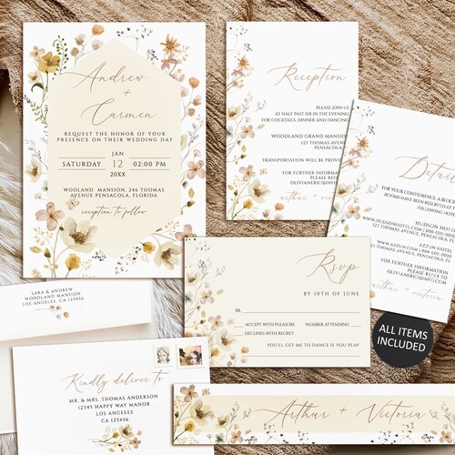 Wildflower Wedding Invitation Set Printable Wedding | Etsy