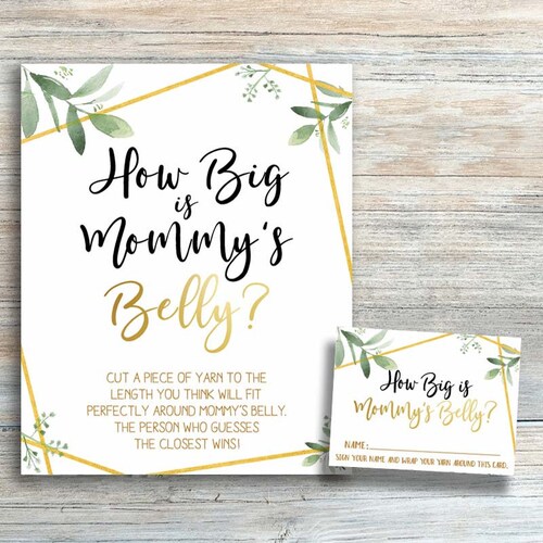How Big is Mommy's Belly Greenery Baby Shower Games Etsy